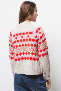 Maglione jacquard a girocollo con maniche raglan