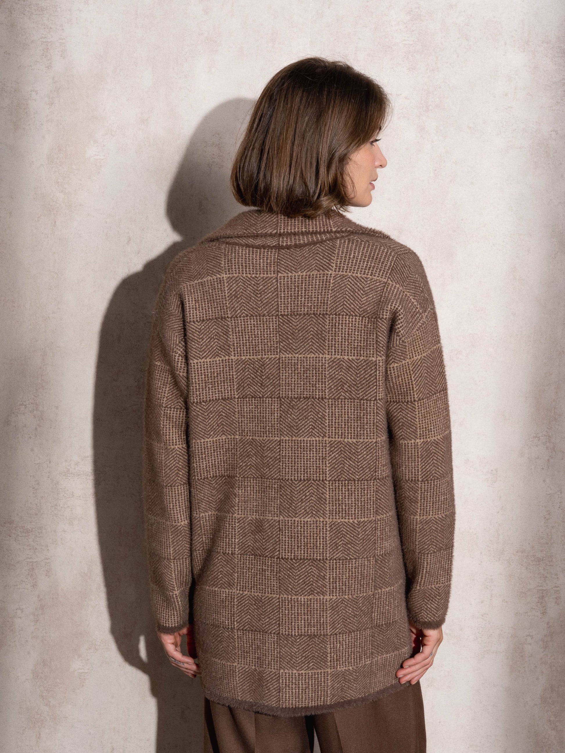 Cappotto midi effetto pelliccia a quadri