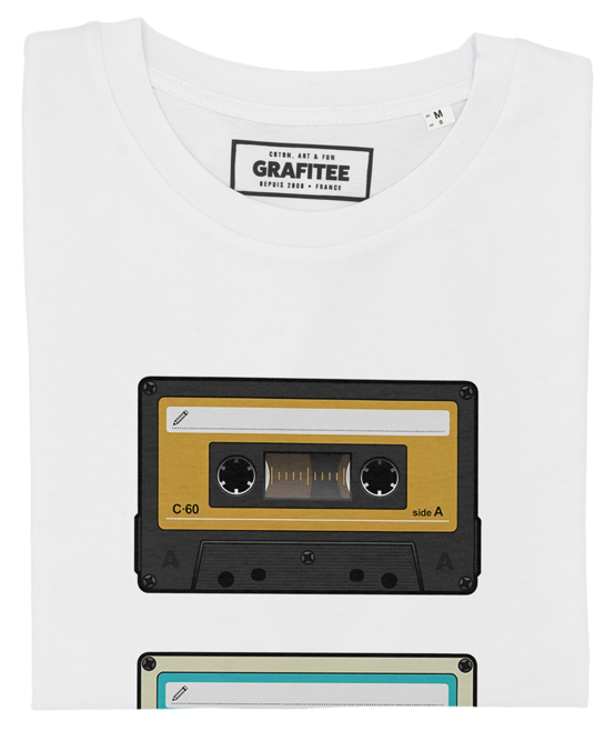 T-shirt bianca con stampa cassette vintage