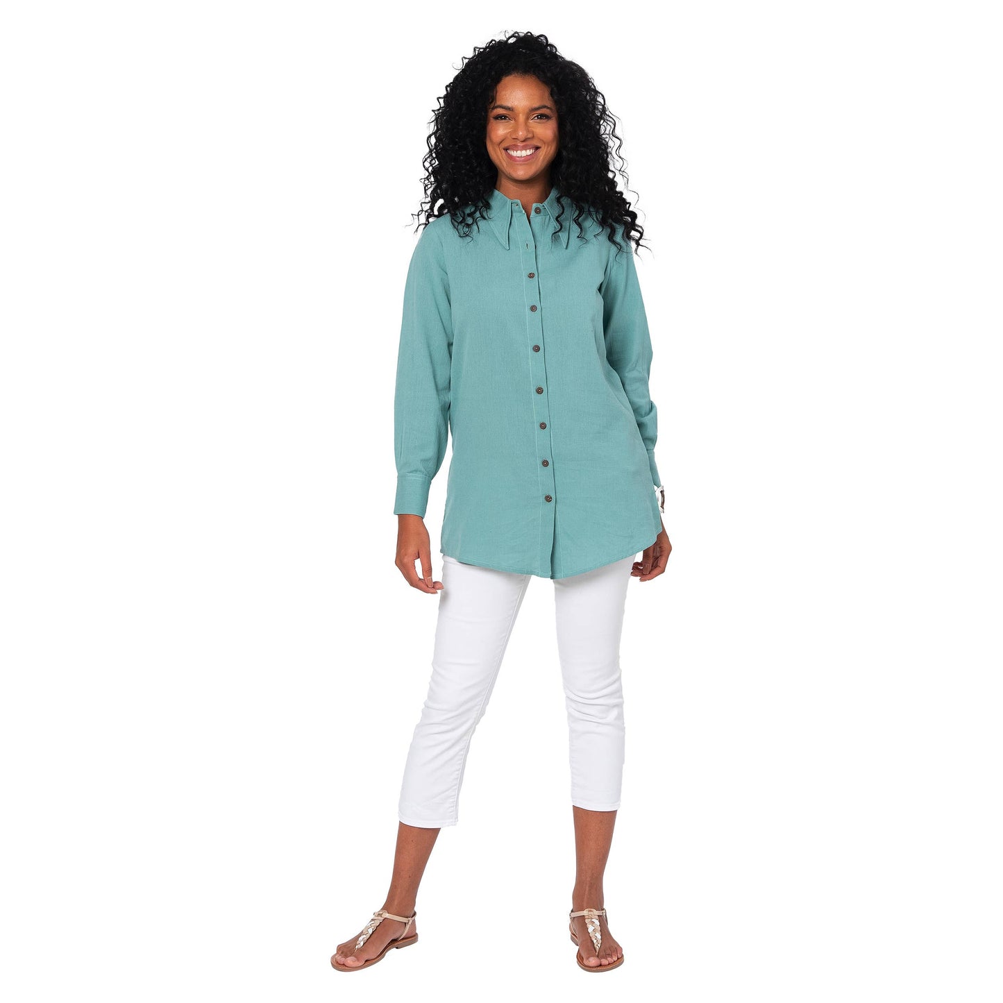 Camicia estiva lunga in cotone e lino