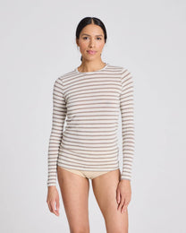 Maglia marinara Thyra in lana a righe écru e grigio mélange