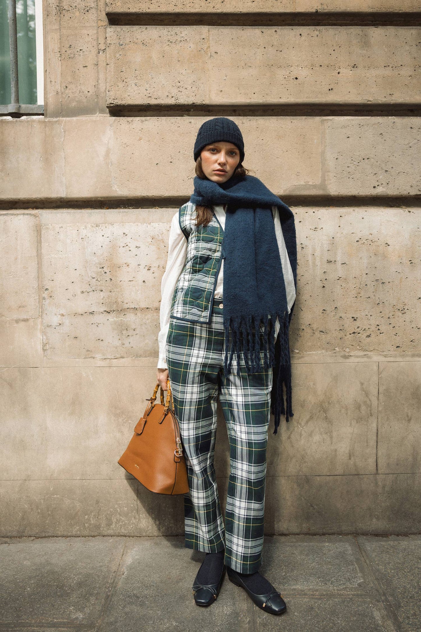 Pantaloni slim a quadri in cotone