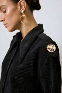 Overshirt in velluto a coste con spalline e bottoni dorati