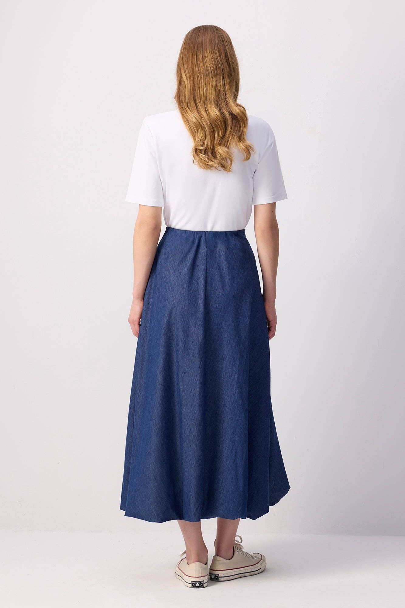 Gonna lunga effetto denim fluida
