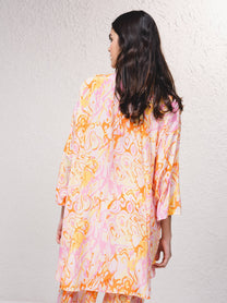 Vestito corto oversize in satin con stampa