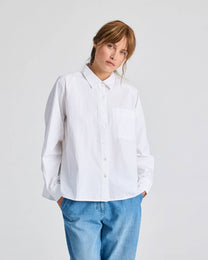 Camicia Bianca in Popeline di Cotone Biologico con Maniche Raglan