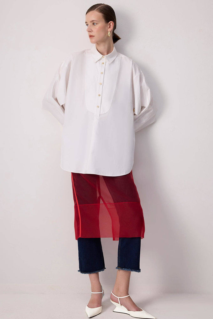 Gonna midi in organza trasparente rossa