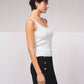 Top in maglia a coste con profili a contrasto