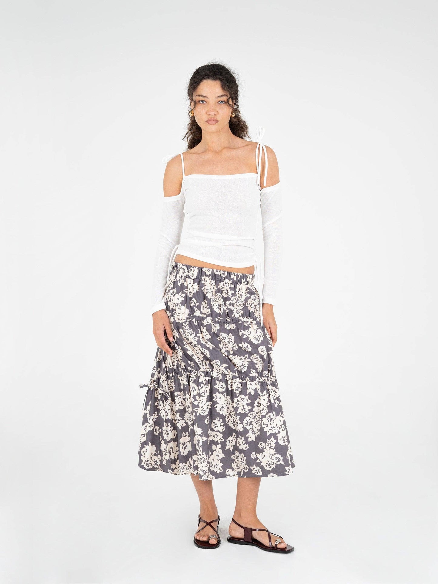 Gonna lunga floreale Seraphine con lacci arricciabili