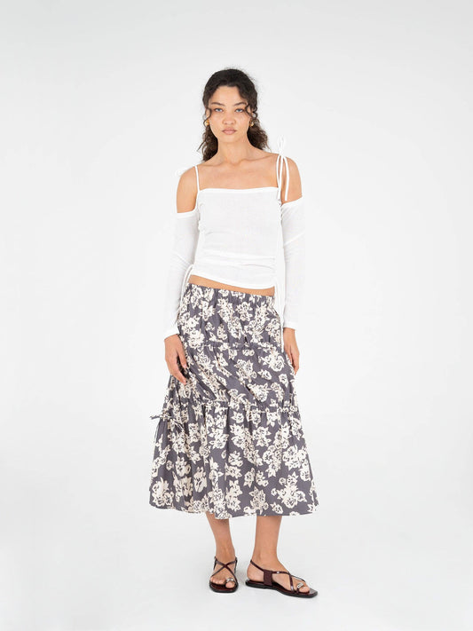 Gonna lunga floreale Seraphine con lacci arricciabili