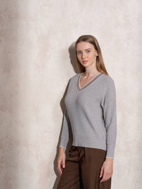 Maglione in maglia di lurex con scollo a V