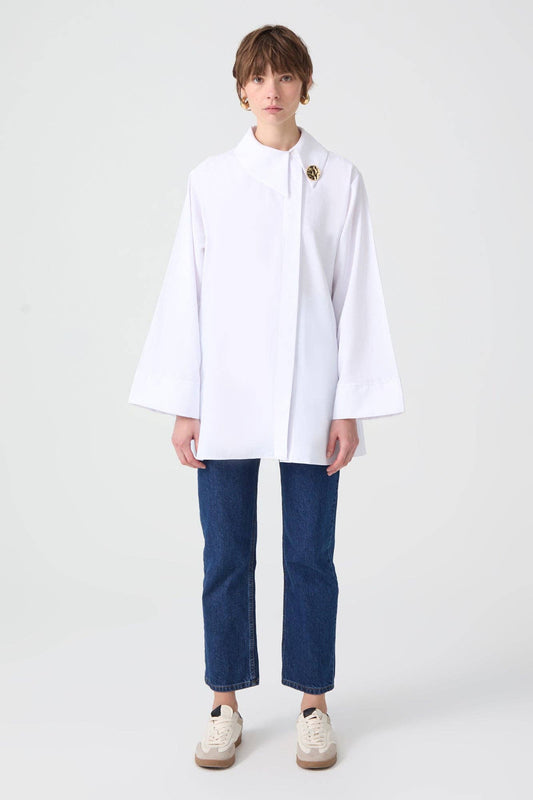 Camicia asimmetrica oversize in popeline bianca