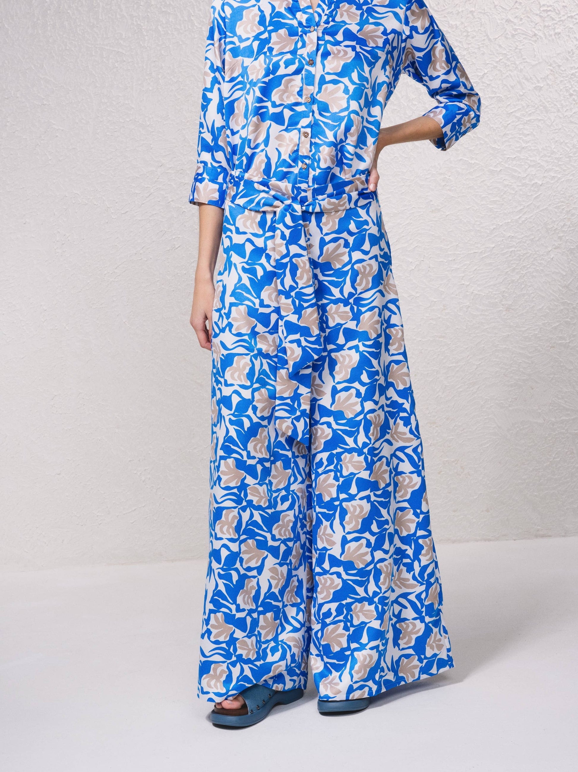 Pantaloni palazzo in raso stampato