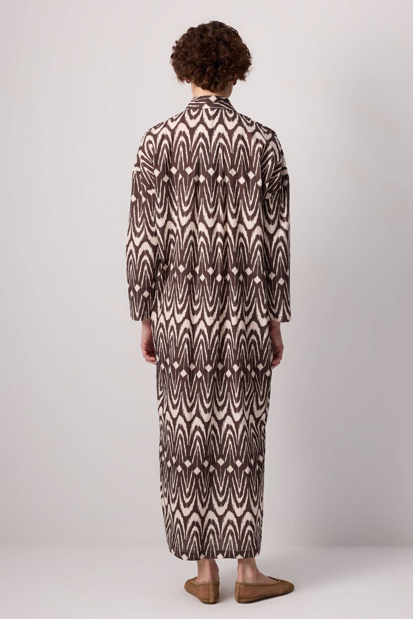 Abito camicia maxi in cotone con stampa ikat