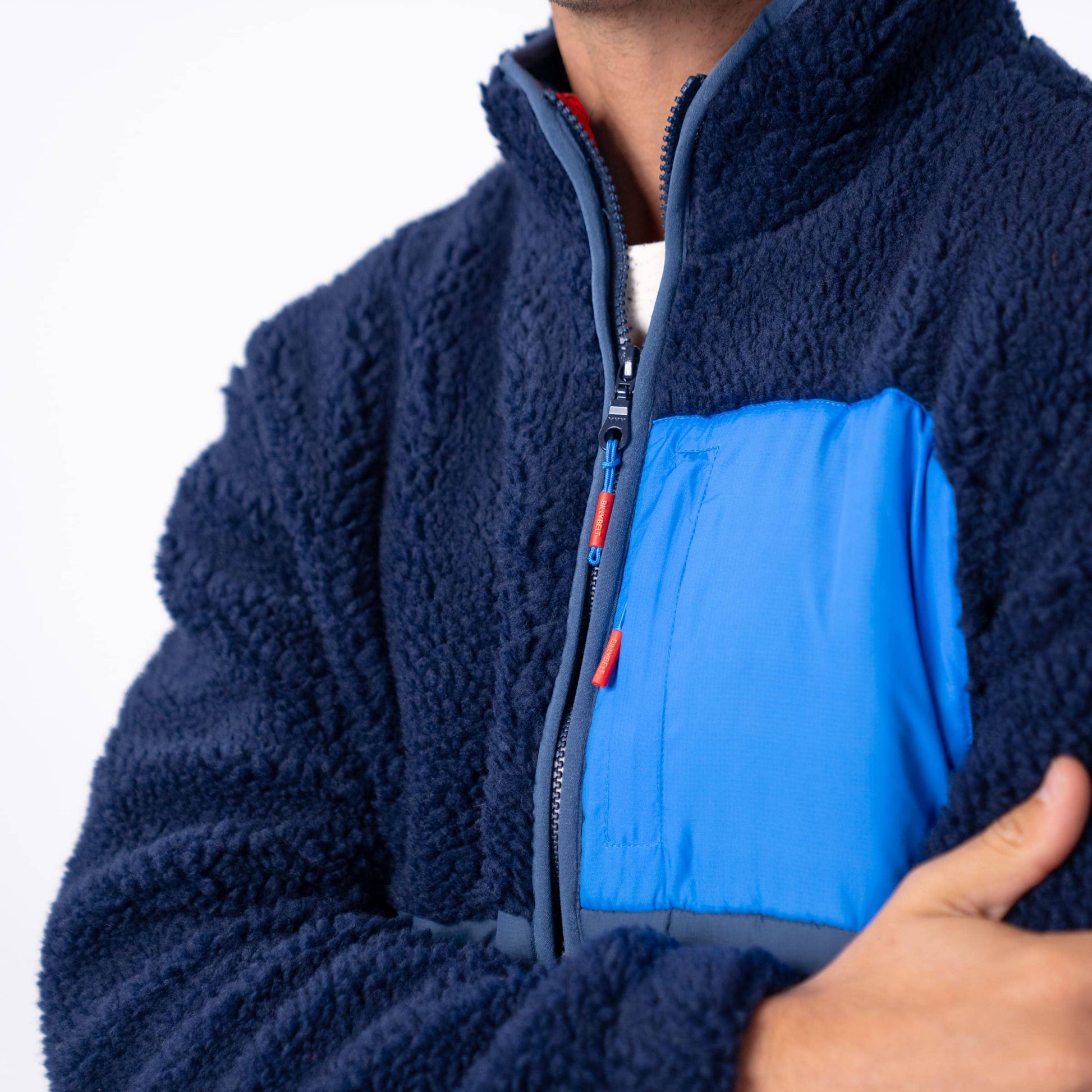 Giacca sherpa bicolore blu navy