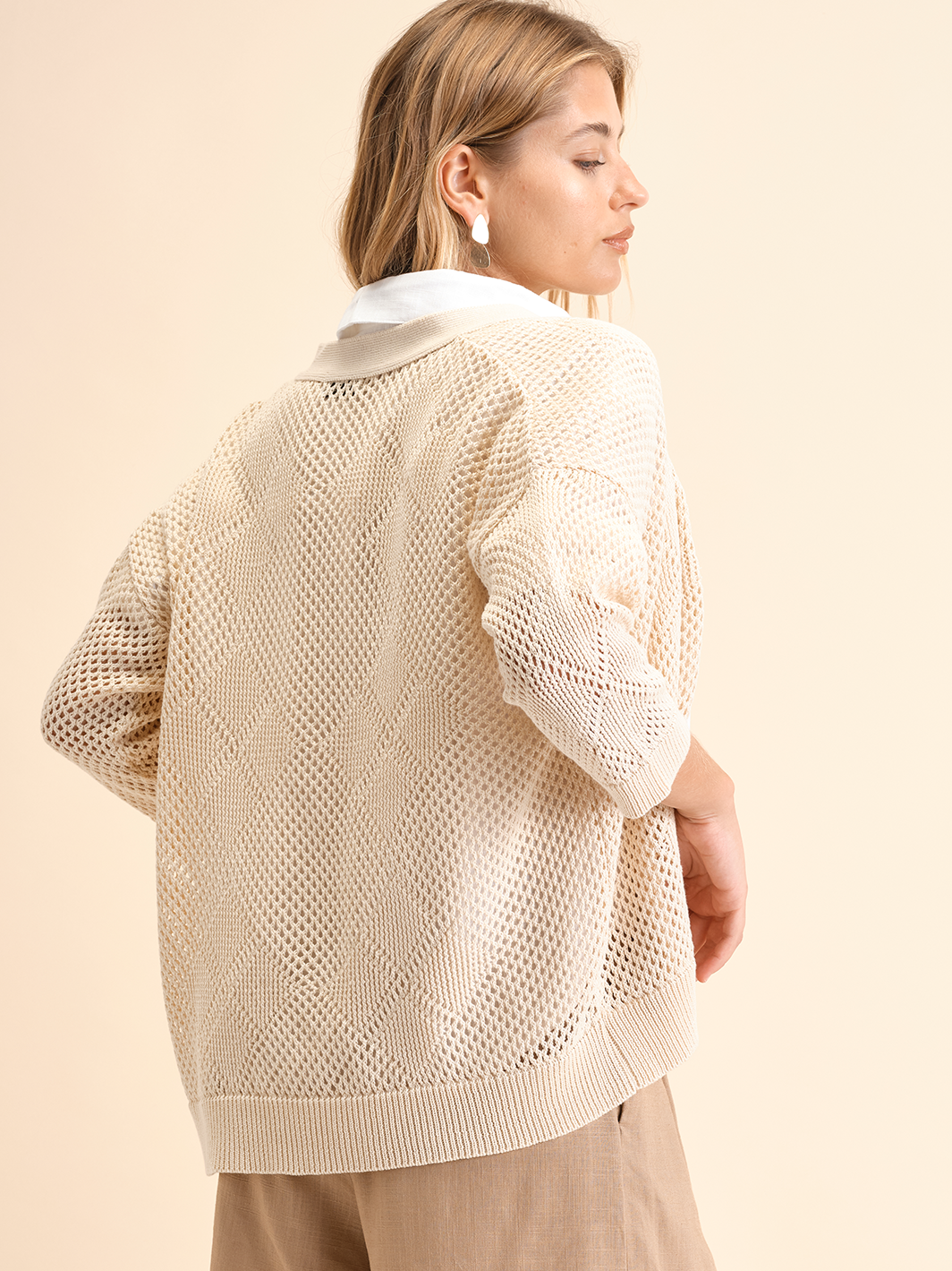 Cardigan in rete traforata in cotone
