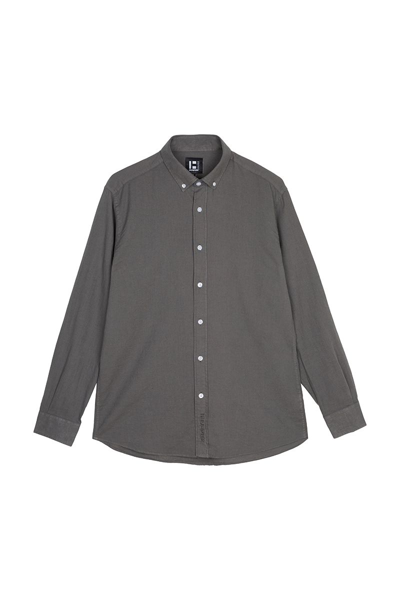 Camicia in lino e cotone grigio antracite