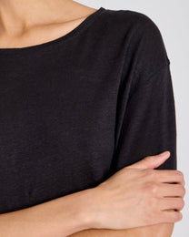 T-shirt in lino nera donna a girocollo
