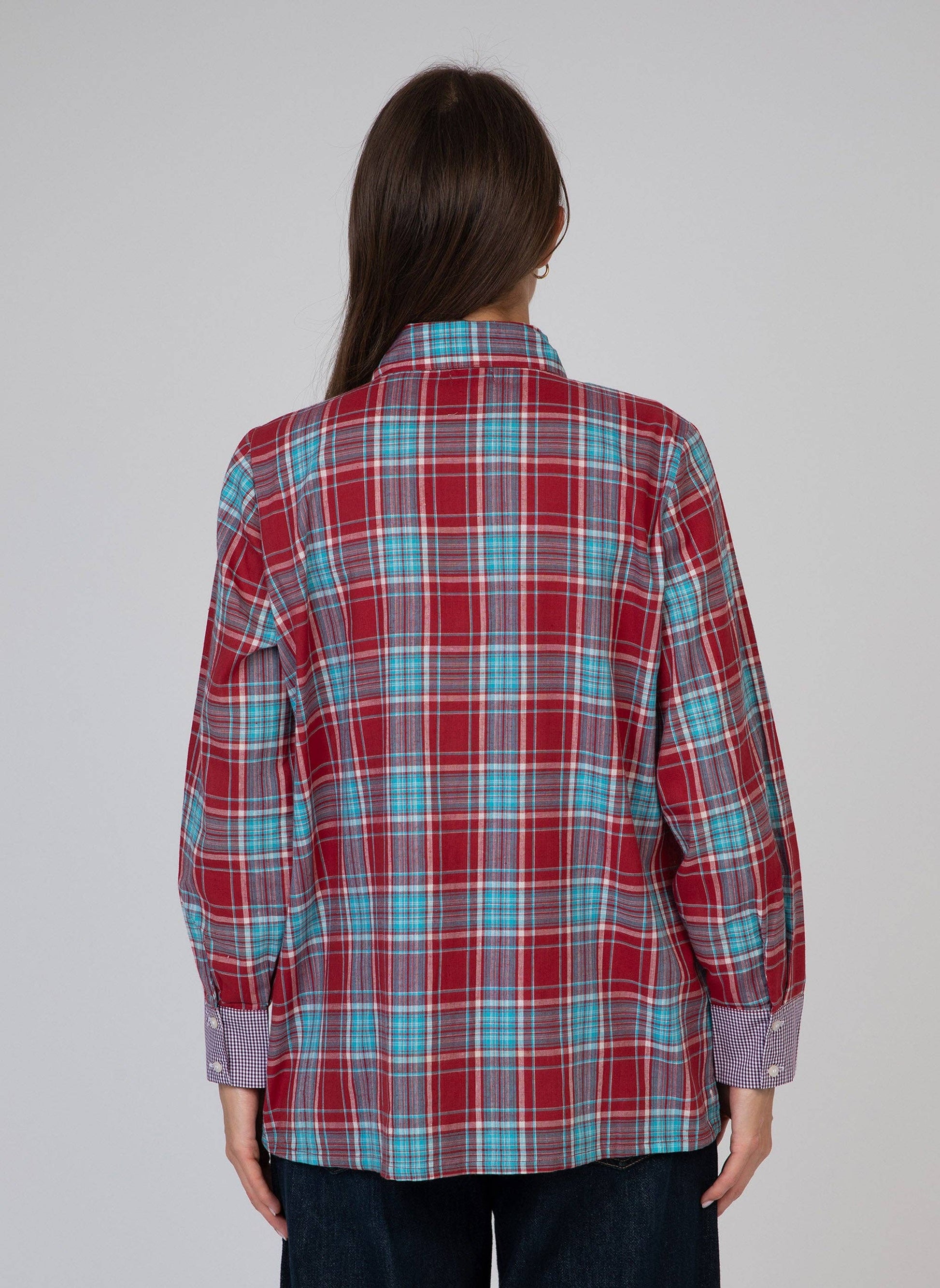 Camicia a quadri western rossa con ricami