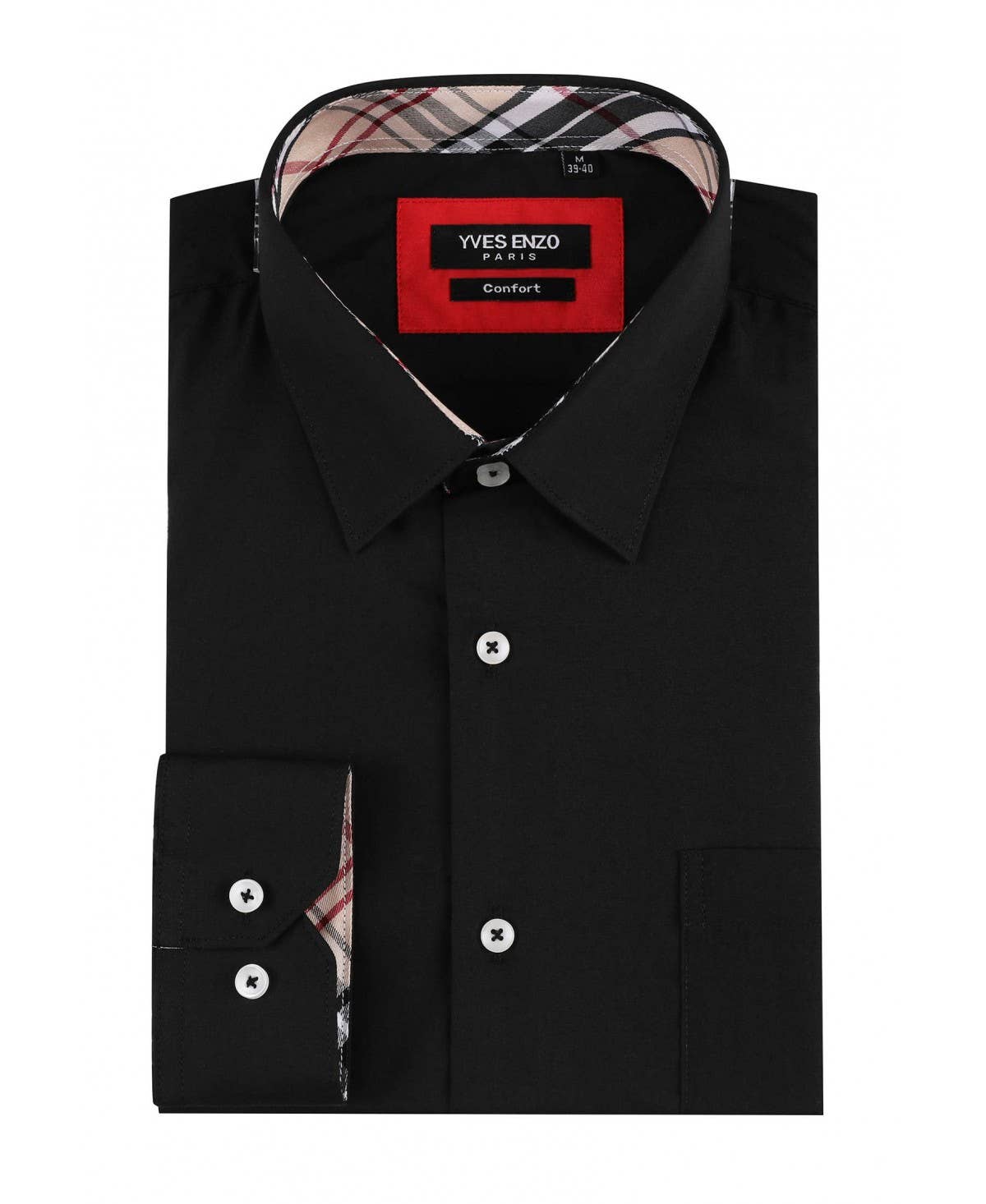 Camicia nera comfort fit con dettaglio tartan