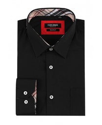 Camicia nera comfort fit con dettaglio tartan