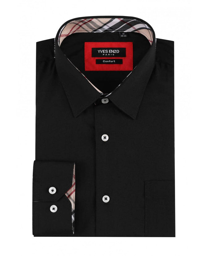 Camicia nera comfort fit con dettaglio tartan