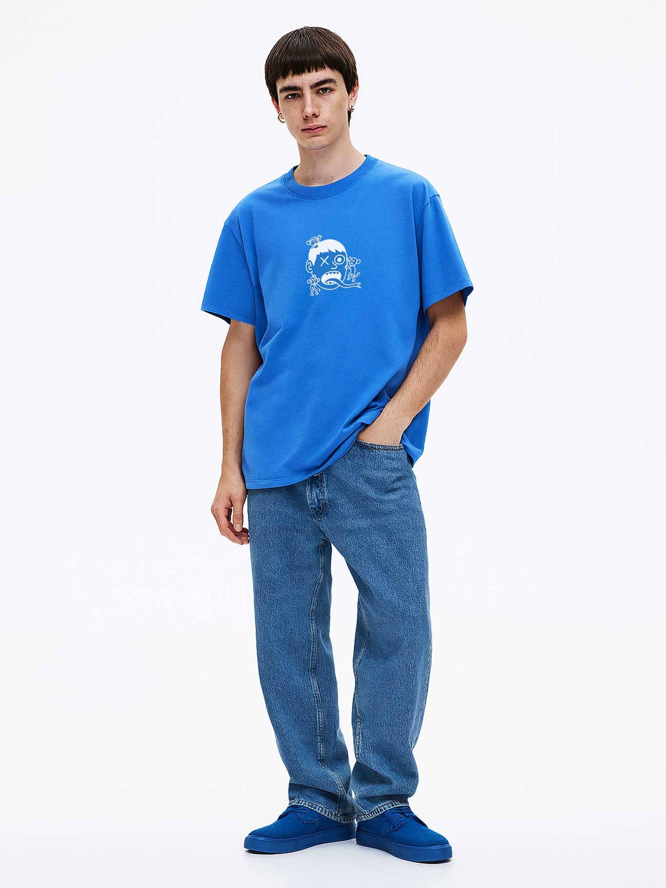T-shirt blu elettrico con stampa scimmie