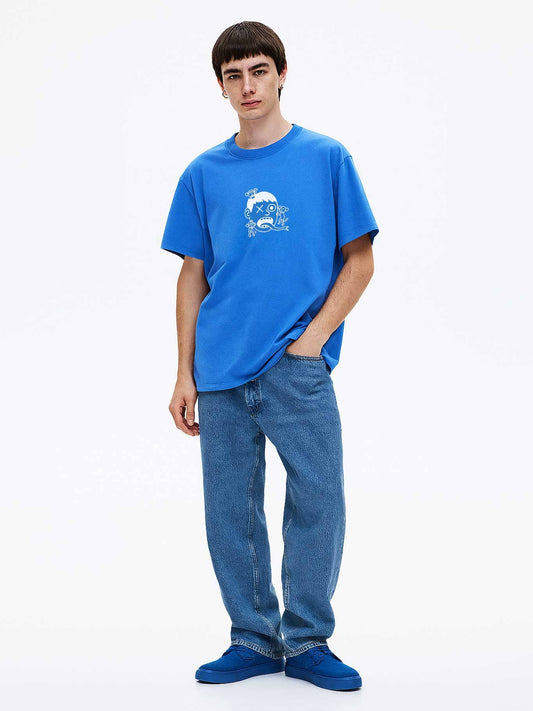T-shirt blu elettrico con stampa scimmie