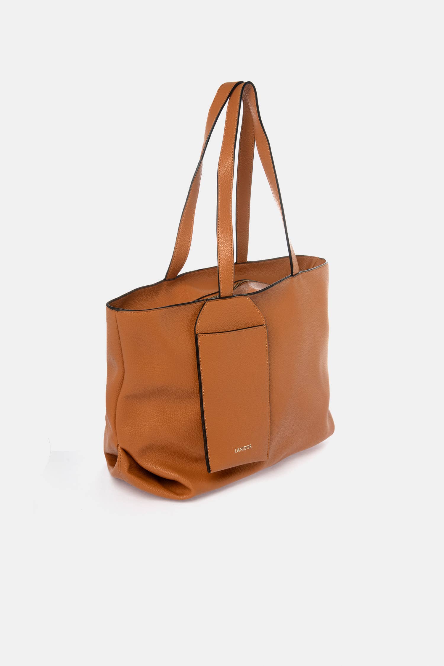 Borsa tote in ecopelle con tracolla e pendente logo