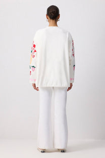 Giacca kimono in gabardine con ricami folk