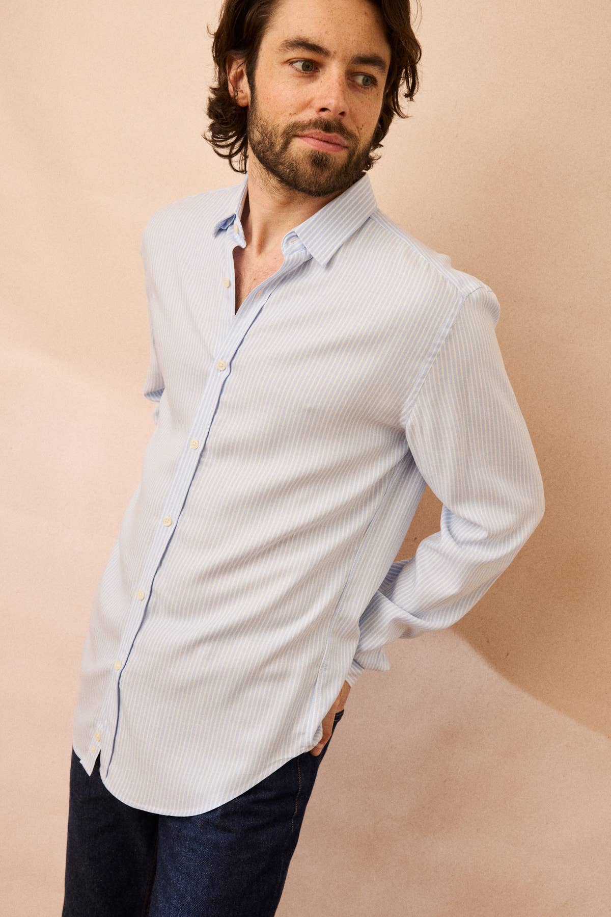 Camicia button-down Valencia a righe azzurre da uomo
