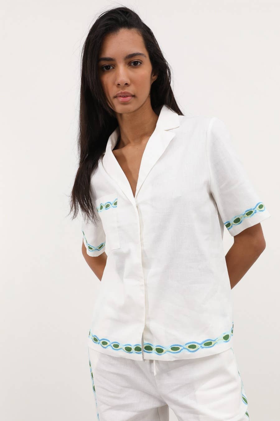 Blusa Timeon in cotone con bordi decorati