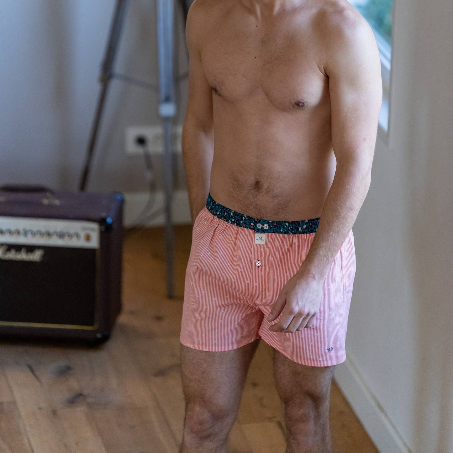 Boxer a righe rosa in cotone biologico