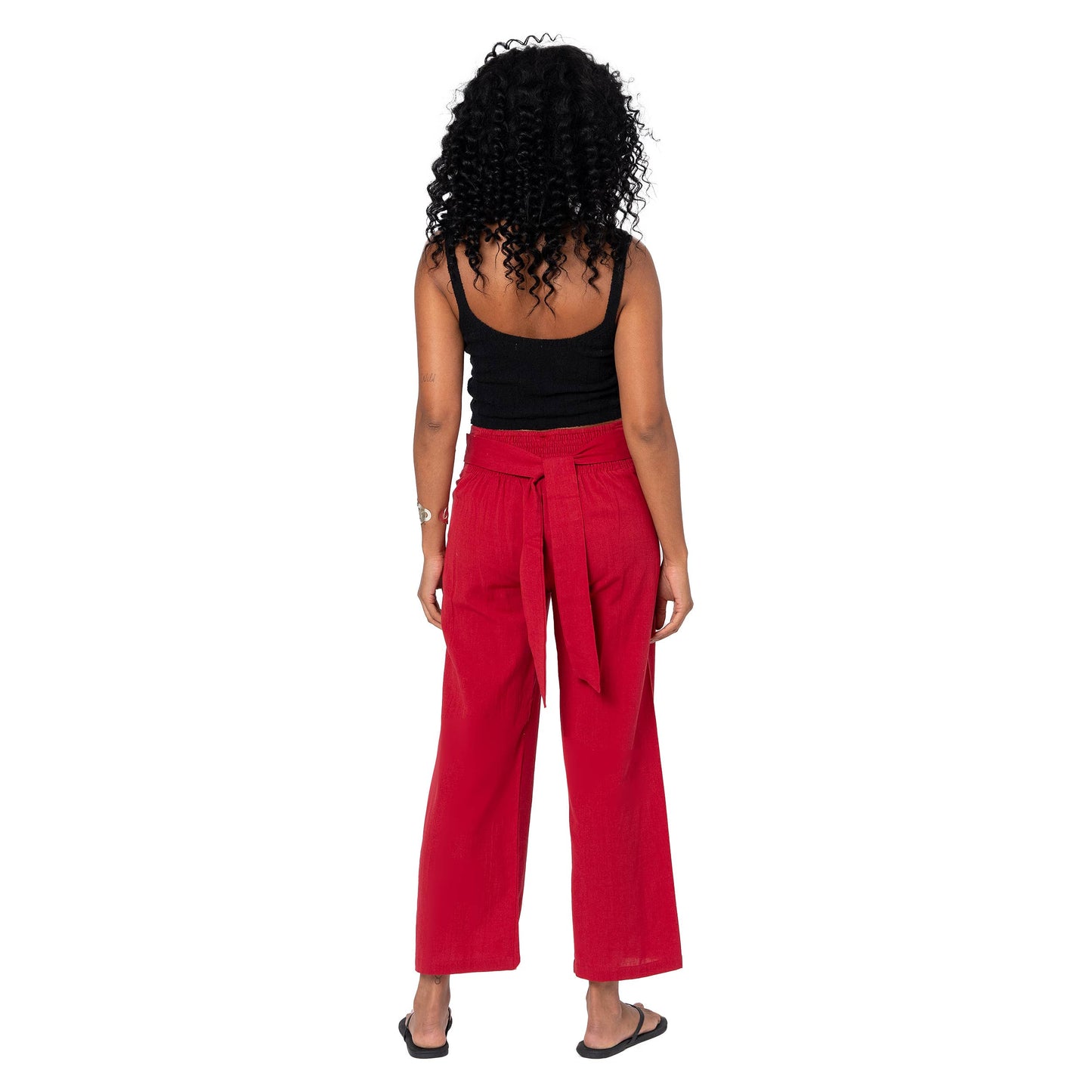 Pantaloni estivi culotte in cotone e lino bordeaux