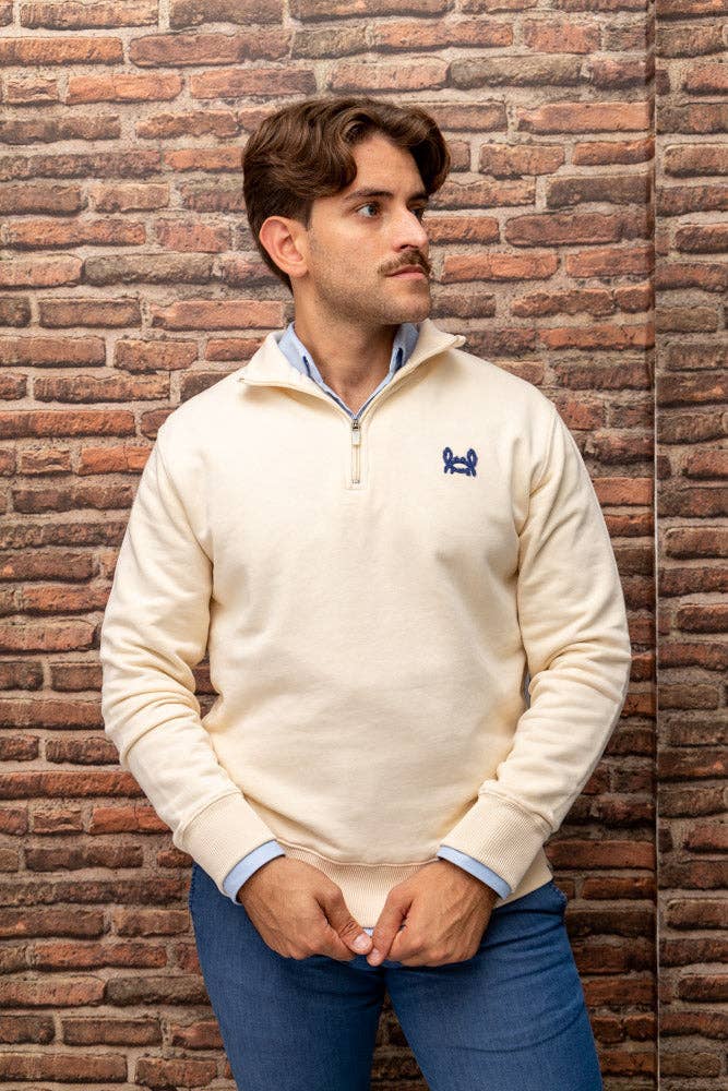 Felpa mezza zip essenziale in cotone biologico beige