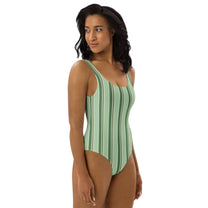 Costume intero a righe verde oliva
