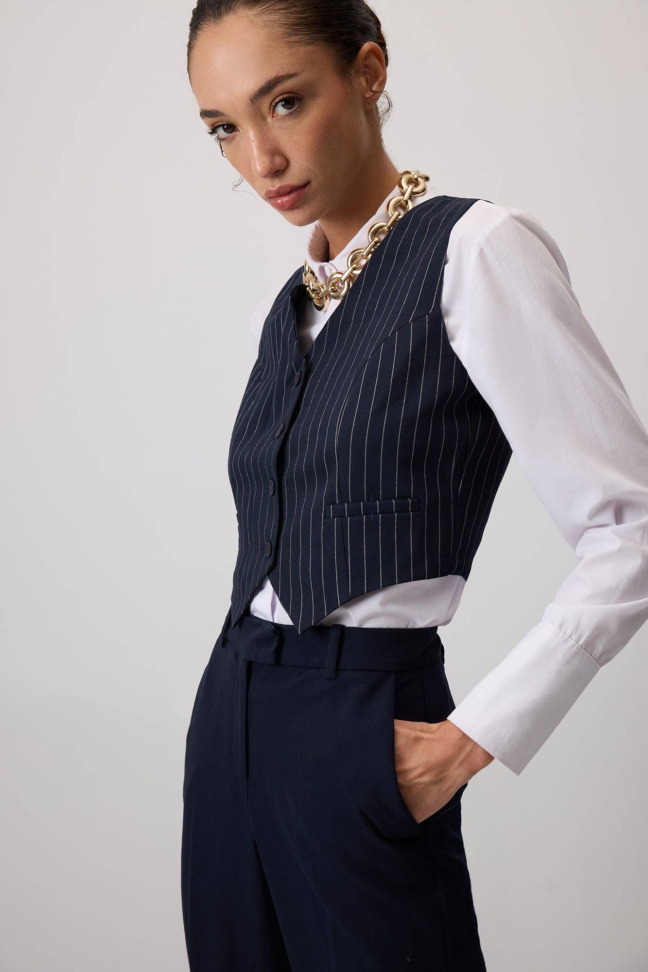 Completo gilet e blazer gessato
