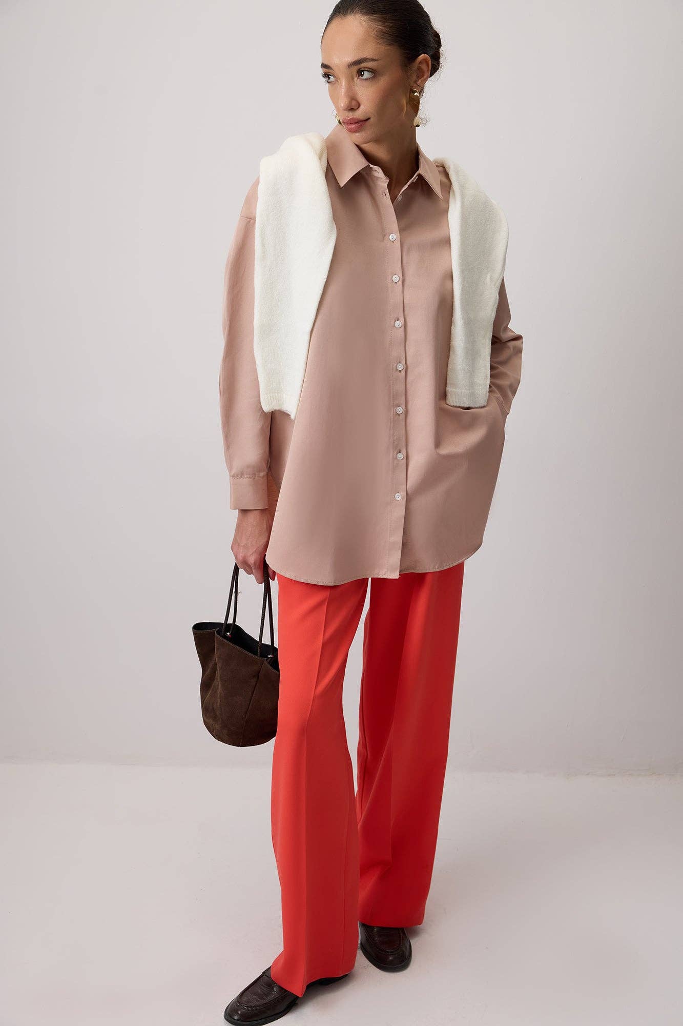 Camicia oversize morbida beige