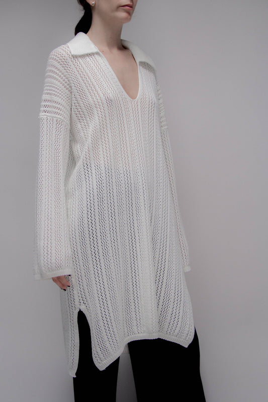 Maxi abito polo in cotone premium lavorato all’uncinetto