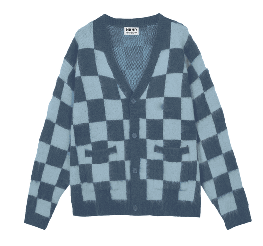 Cardigan blu a quadri in cotone biologico