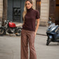 Pantaloni cropped a quadri con paillettes