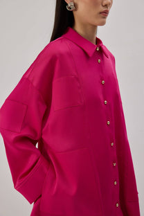 Camicia oversize in raso fucsia
