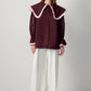 Camicia bordeaux con maxi colletto a contrasto e volant