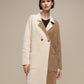 Cappotto bicolore effetto bouclé cammello e panna