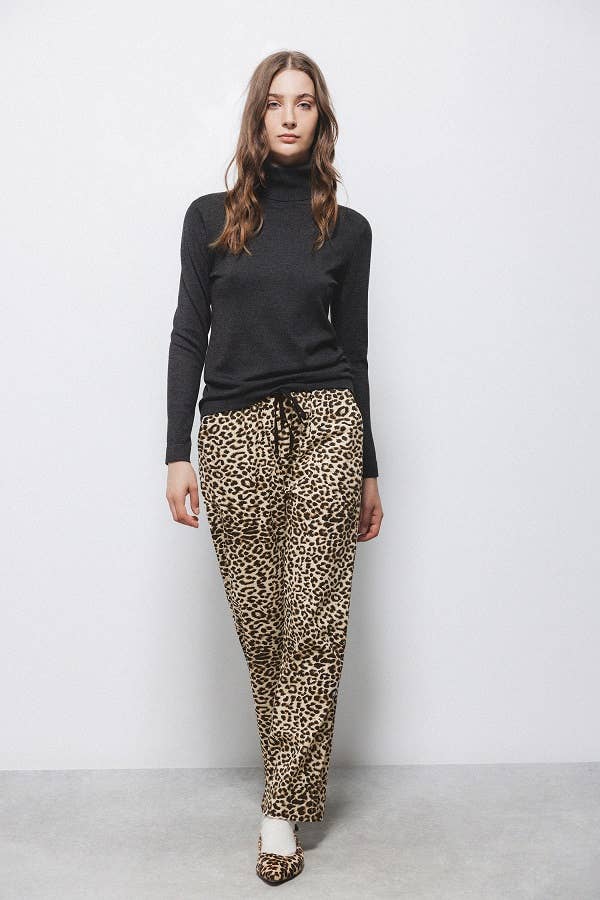 Pantaloni animalier con vita elasticizzata e coulisse