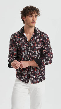 Camicia stretch aderente con stampa marina nera
