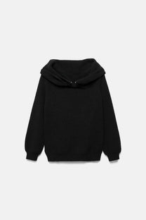 Maglione a maglia con cappuccio e scollo Bardot