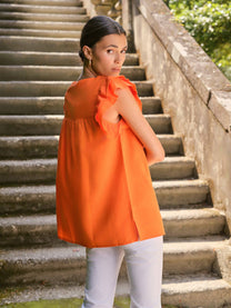 Blusa con scollo quadrato e maniche con volant