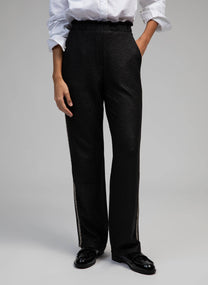 Pantaloni Pierroly effetto pelle neri con bande argento