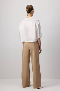 Pantaloni palazzo a vita alta in tessuto fluido